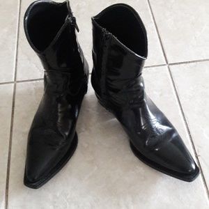 Zara leather western cowboy ankle boots black